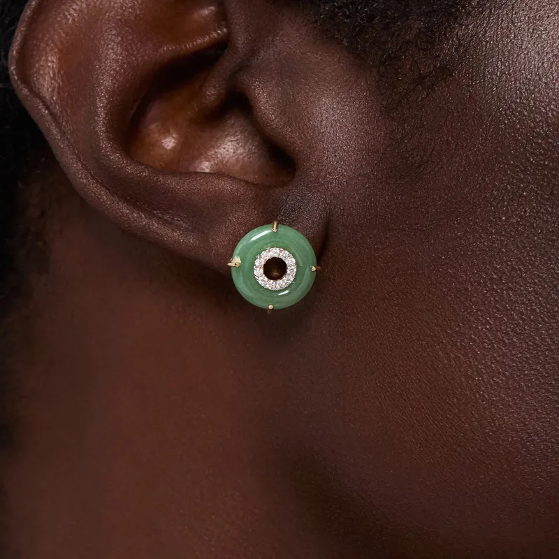 14kt Jade Donut Diamond Inner Circle Studs