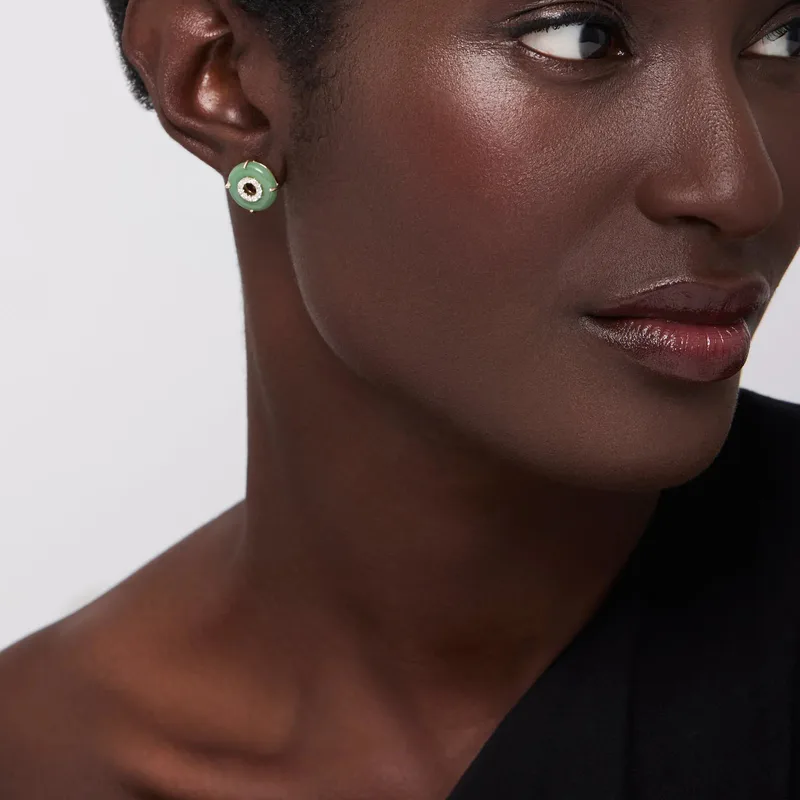 14kt Jade Donut Diamond Inner Circle Studs