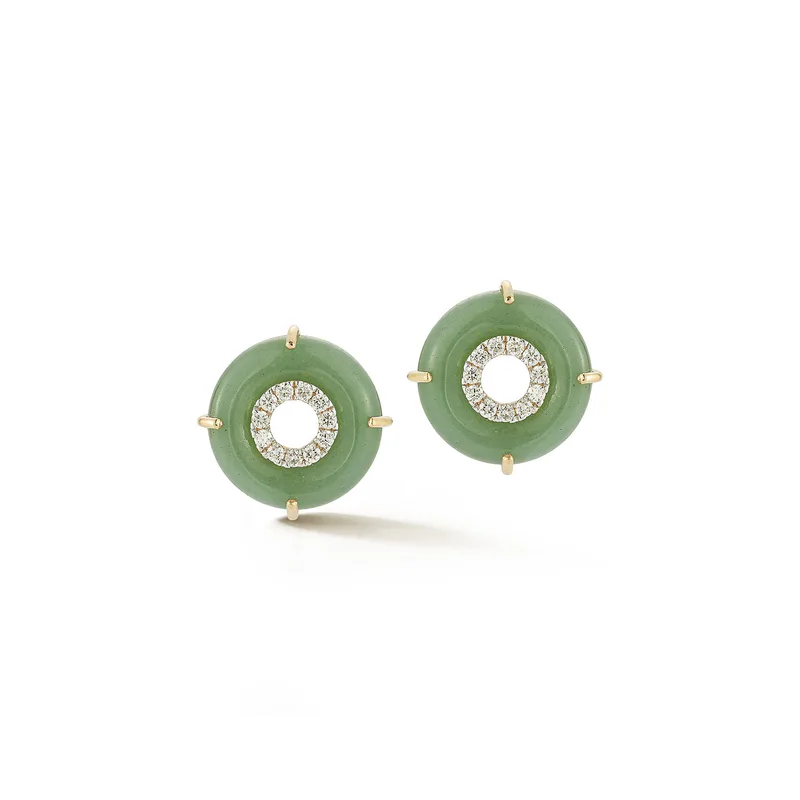 14kt Jade Donut Diamond Inner Circle Studs