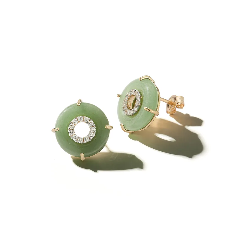 14kt Jade Donut Diamond Inner Circle Studs