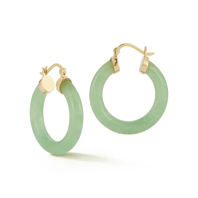 14kt Jade Hoops