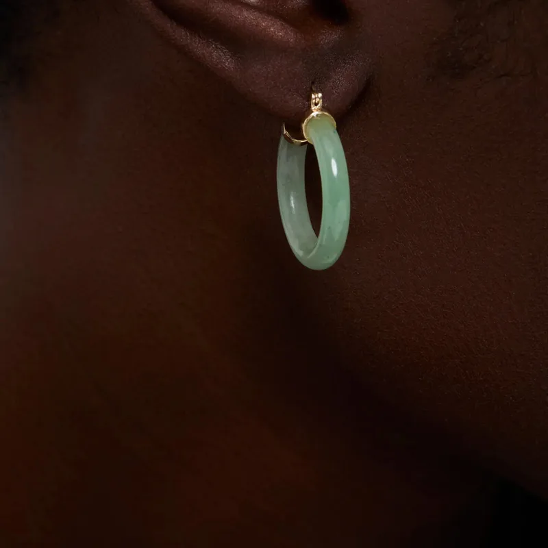 14kt Jade Hoops
