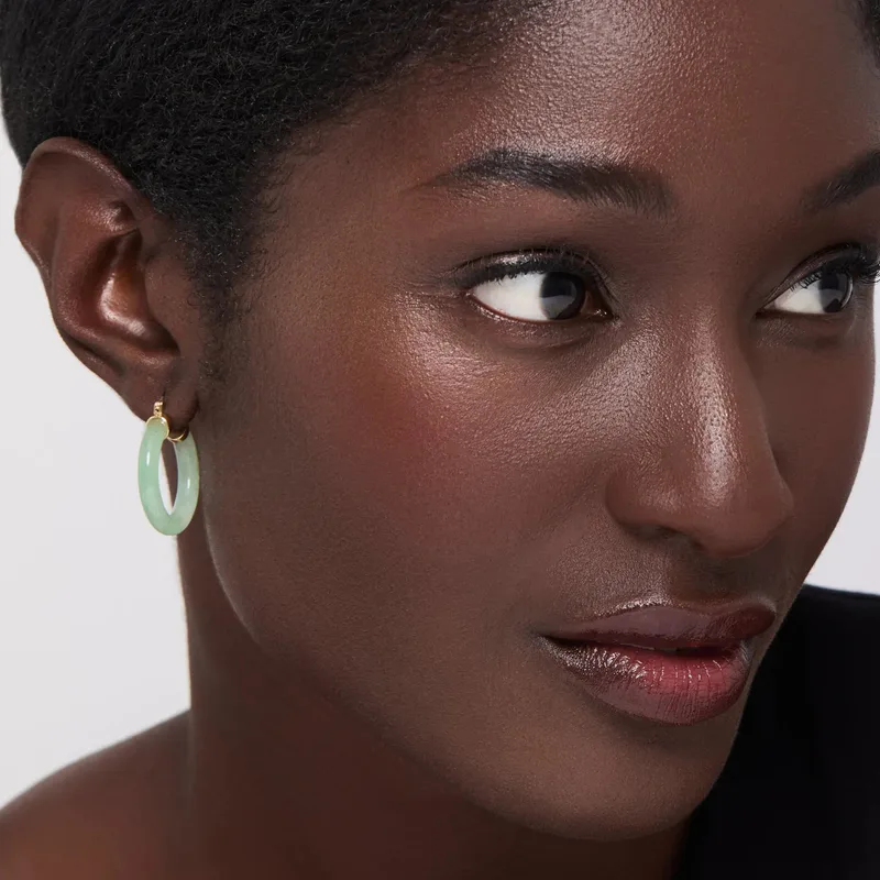 14kt Jade Hoops