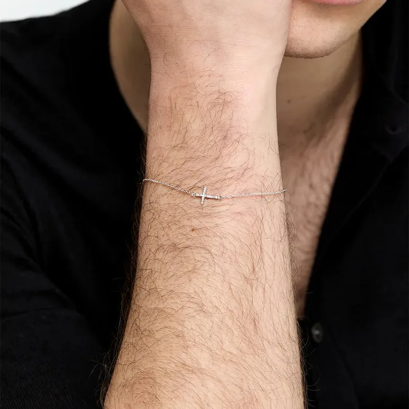 Silver Mini Diamonds Cross Bracelet