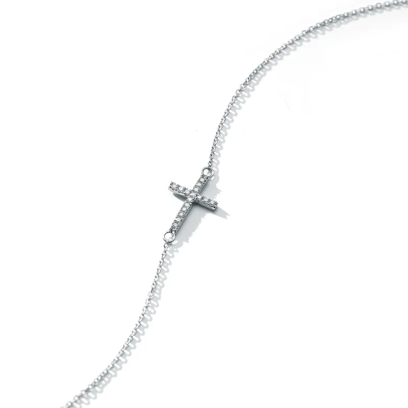 Silver Mini Diamonds Cross Bracelet
