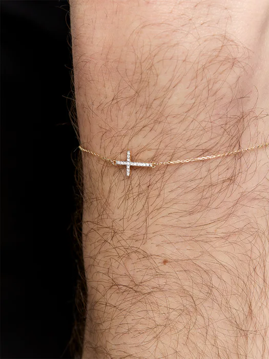 14kt Men's Mini Diamonds Cross Bracelet