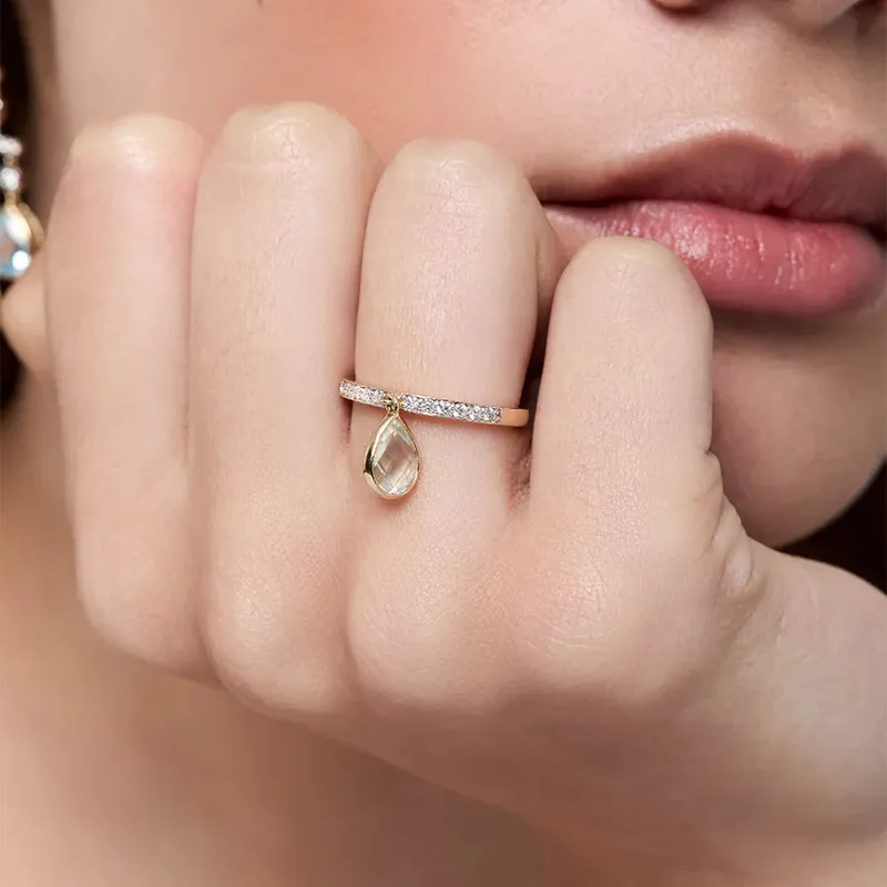 14kt Green Amethyst Pear Dangle Ring