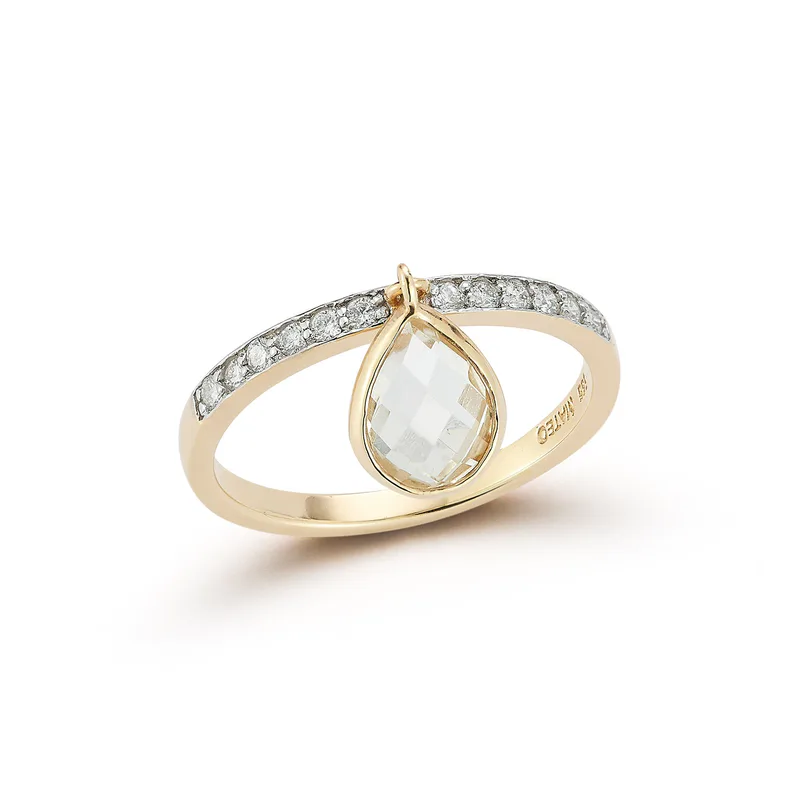 14kt Green Amethyst Pear Dangle Ring