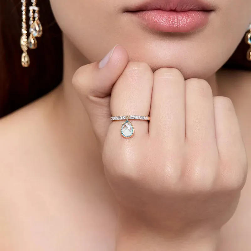 14kt Blue Topaz Pear Dangle Ring
