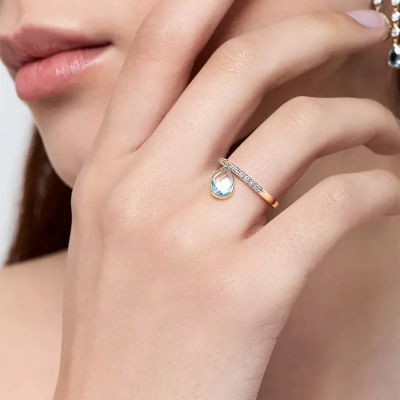 14kt Blue Topaz Pear Dangle Ring