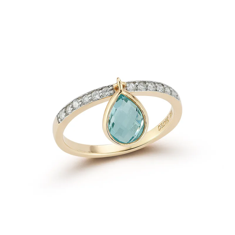 14kt Blue Topaz Pear Dangle Ring