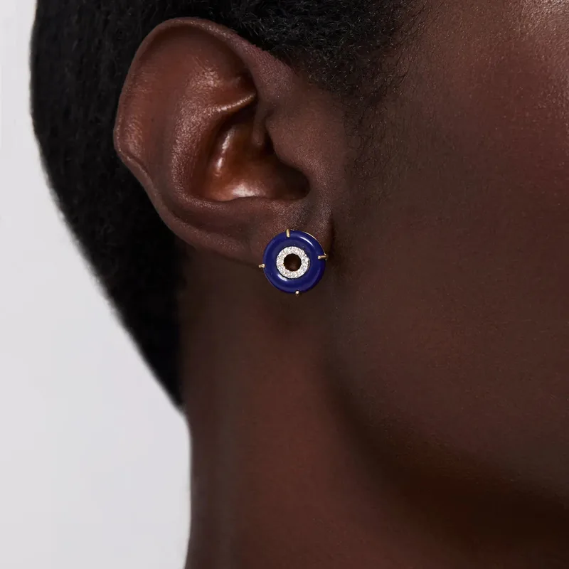 14kt Lapis Donut Diamond Inner Circle Studs