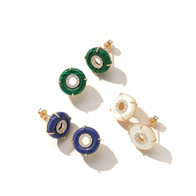 14kt Lapis Donut Diamond Inner Circle Studs