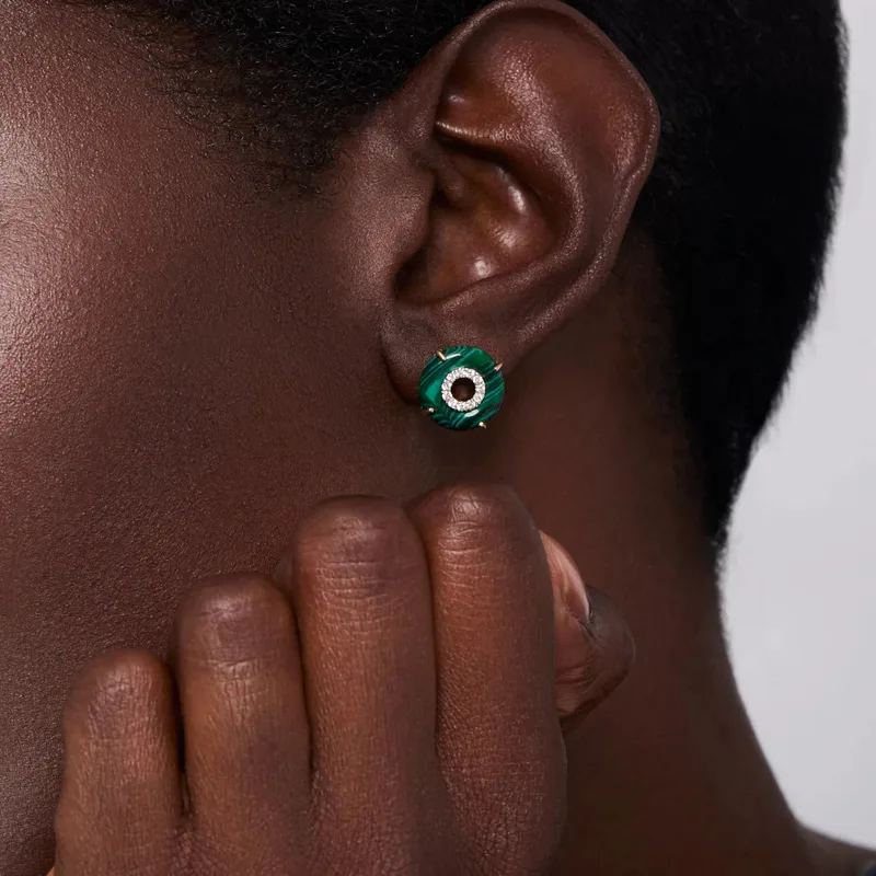 14kt Malachite Donut Diamond Inner Circle Studs