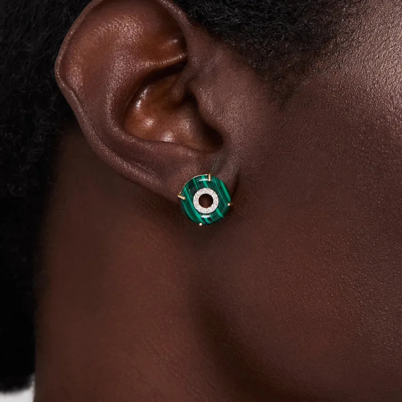 14kt Malachite Donut Diamond Inner Circle Studs