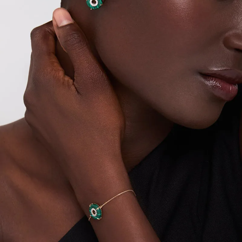 14kt Malachite Donut Diamond Inner Circle Studs