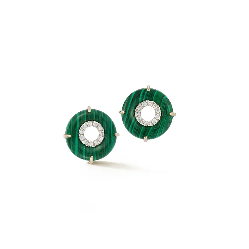 14kt Malachite Donut Diamond Inner Circle Studs