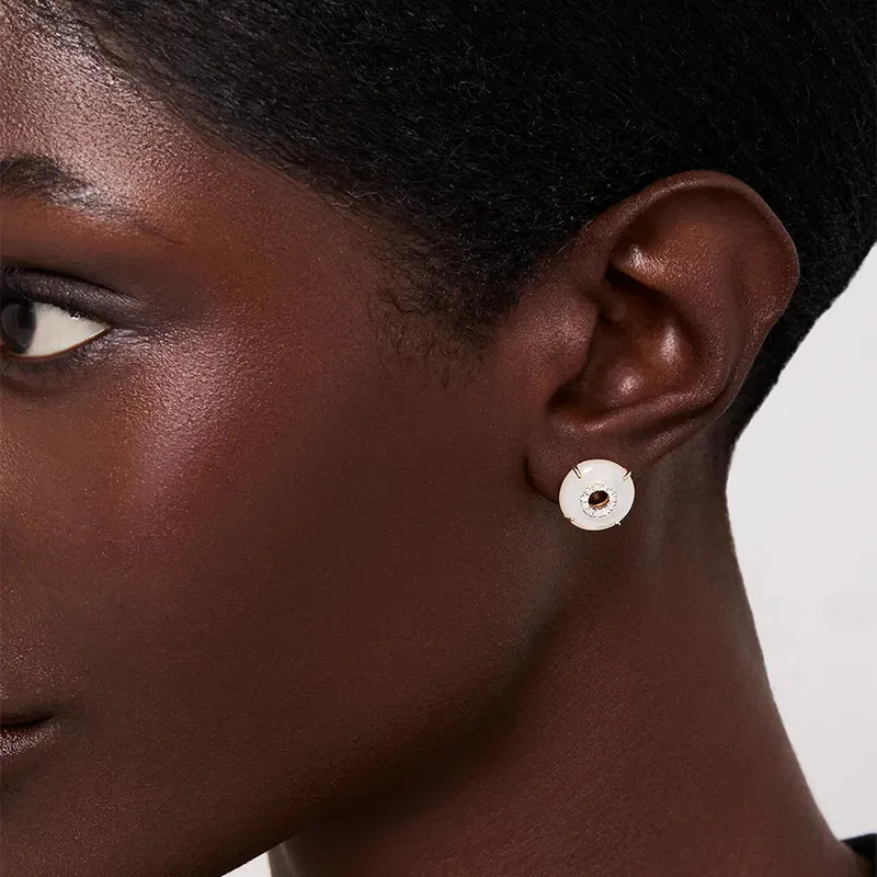 14kt Mother of Pearl Donut Diamond Inner Circle Studs