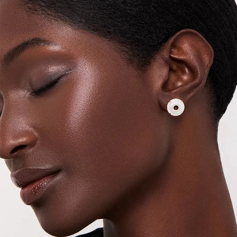 14kt Mother of Pearl Donut Diamond Inner Circle Studs
