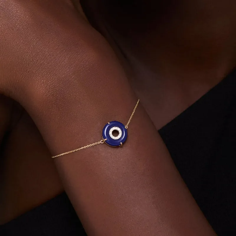 14kt Lapis Donut Diamond Inner Circle Chain Bracelet