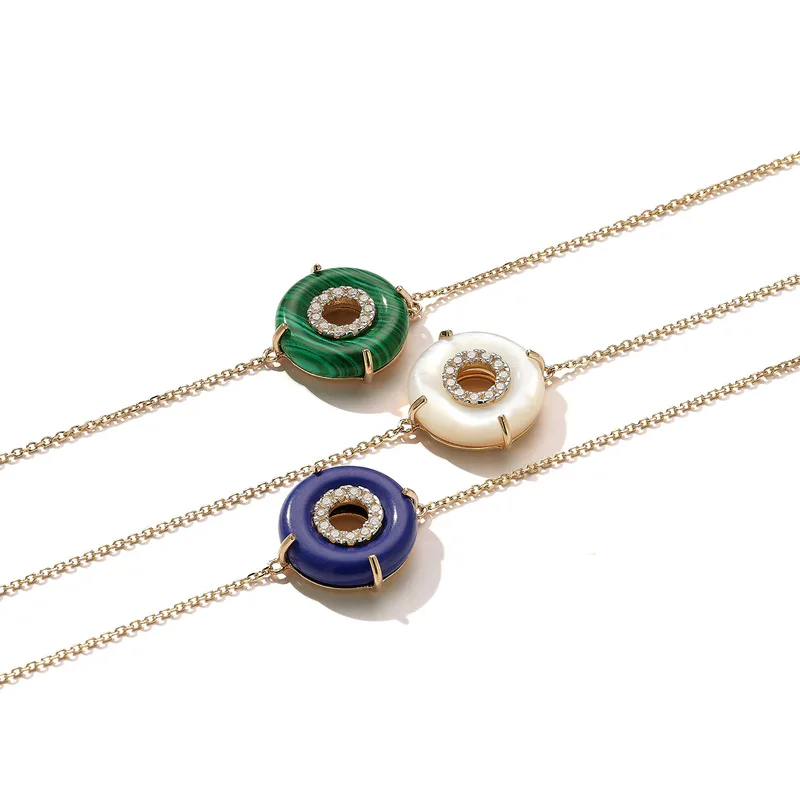 14kt Lapis Donut Diamond Inner Circle Chain Bracelet