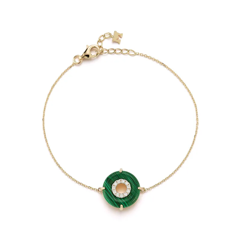 14kt Malachite Donut Diamond Inner Circle Chain Bracelet