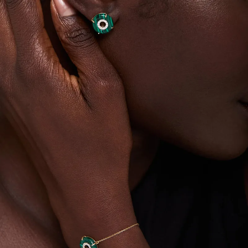 14kt Malachite Donut Diamond Inner Circle Chain Bracelet