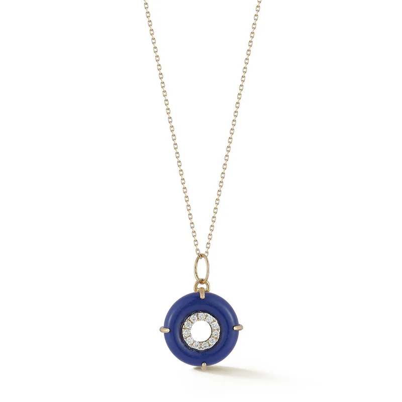 14kt Lapis Donut Diamond Inner Circle Necklace