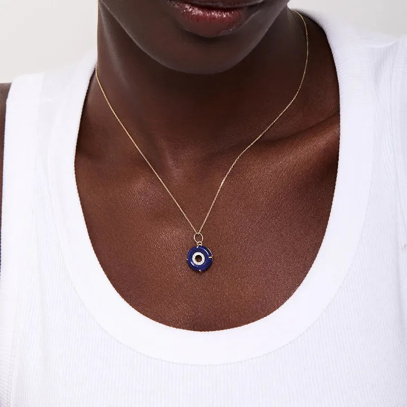 14kt Lapis Donut Diamond Inner Circle Necklace