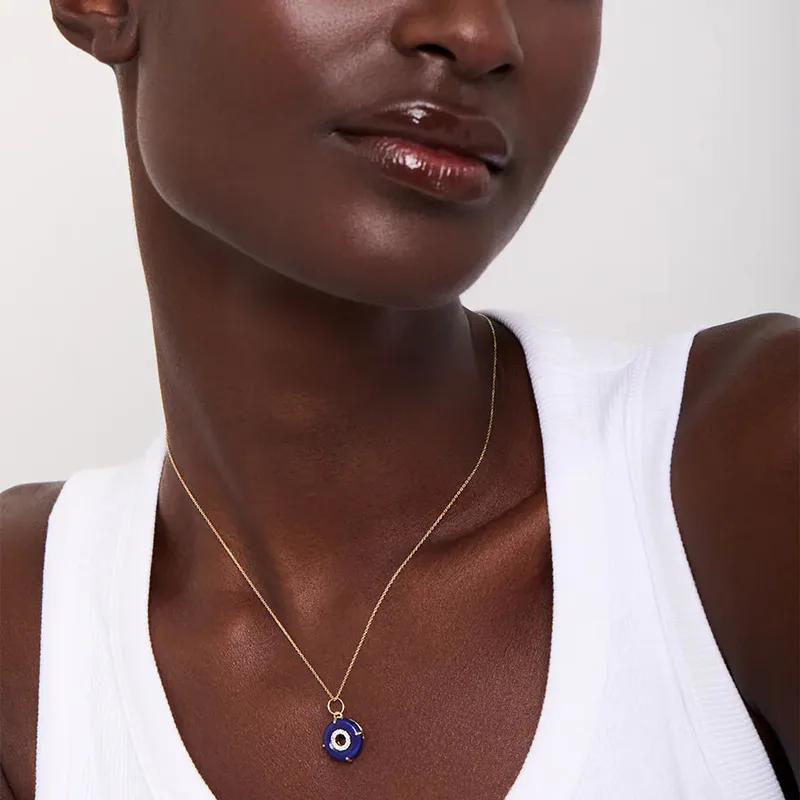 14kt Lapis Donut Diamond Inner Circle Necklace