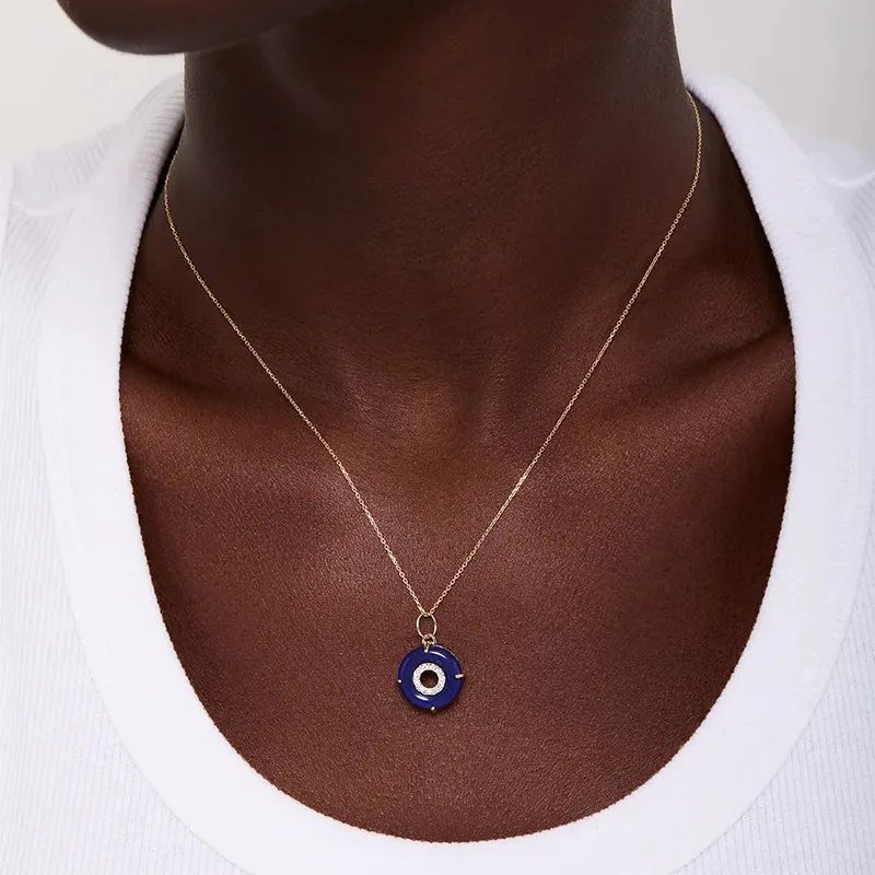 14kt Lapis Donut Diamond Inner Circle Necklace
