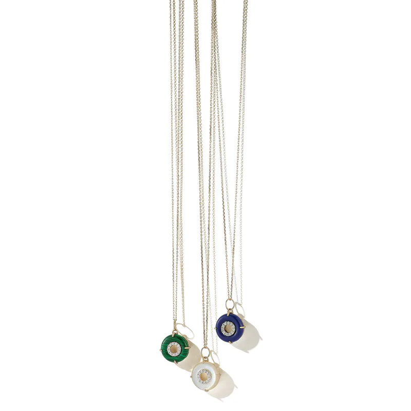 14kt Lapis Donut Diamond Inner Circle Necklace