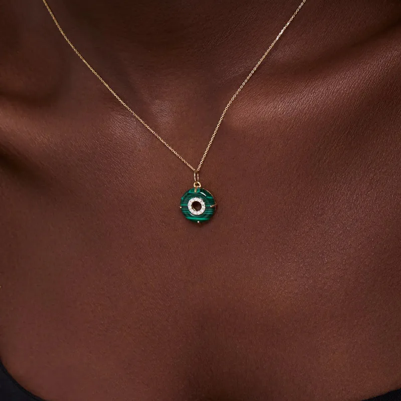 14kt Malachite Donut Diamond Inner Circle Necklace