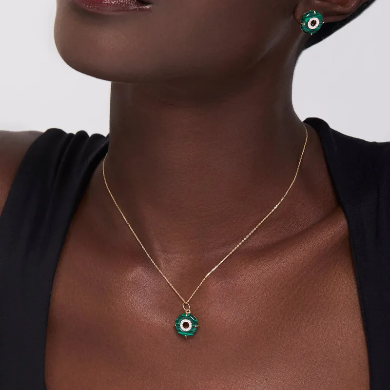 14kt Malachite Donut Diamond Inner Circle Necklace