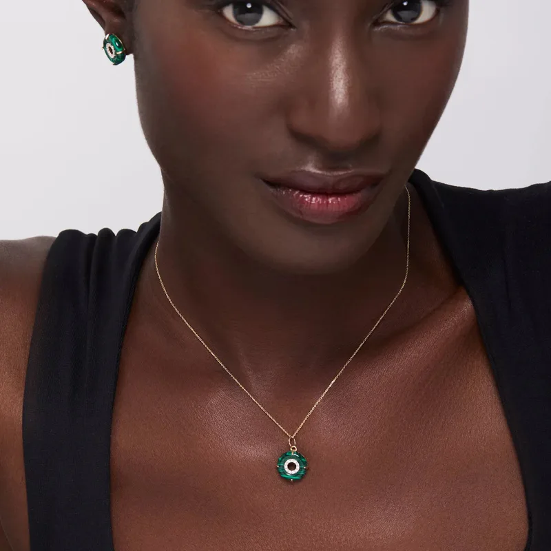 14kt Malachite Donut Diamond Inner Circle Necklace