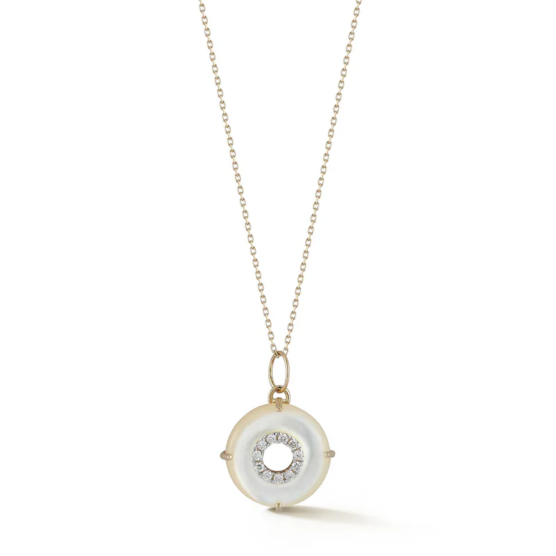 14kt Mother of Pearl Donut Diamond Inner Circle Necklace