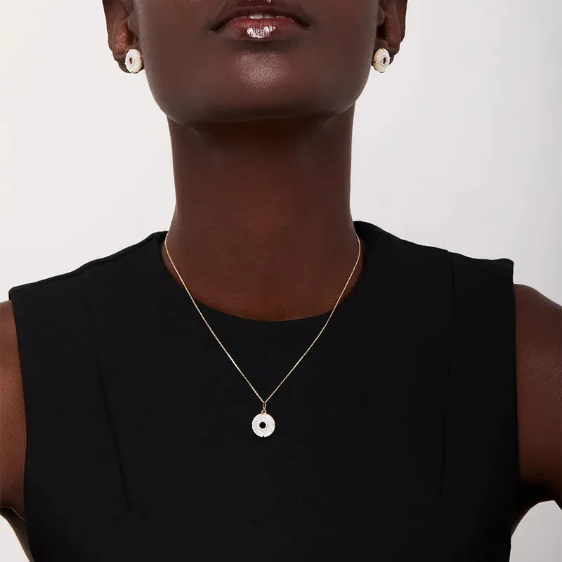 14kt Mother of Pearl Donut Diamond Inner Circle Necklace