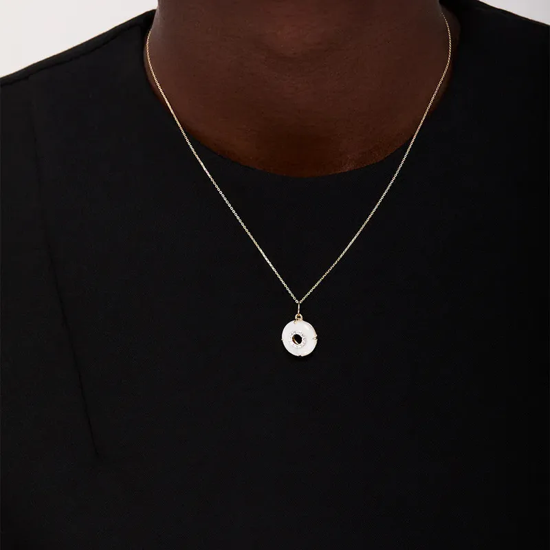 14kt Mother of Pearl Donut Diamond Inner Circle Necklace