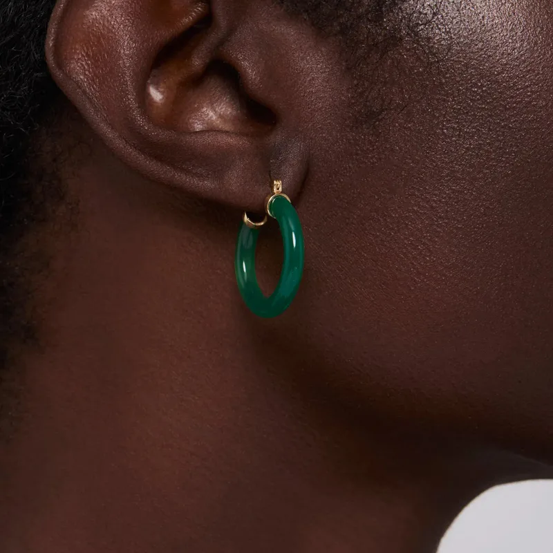 14kt Green Chalcedony Hoops