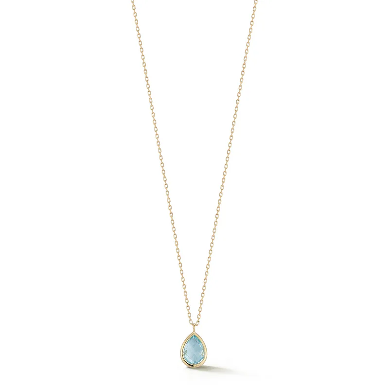 14kt Blue Topaz Bezel Pear Drop Necklace