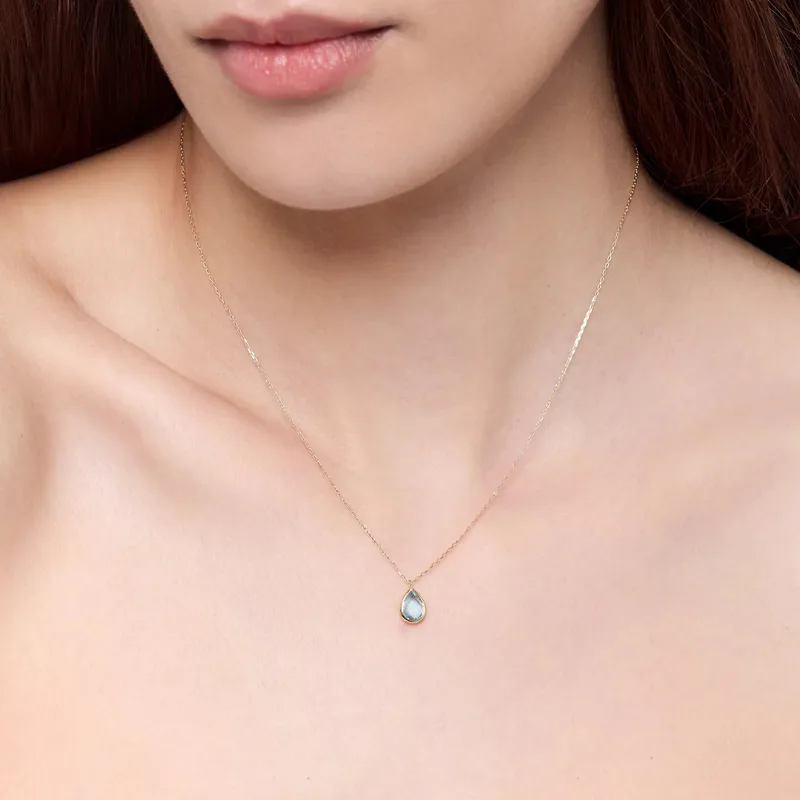 14kt Blue Topaz Bezel Pear Drop Necklace