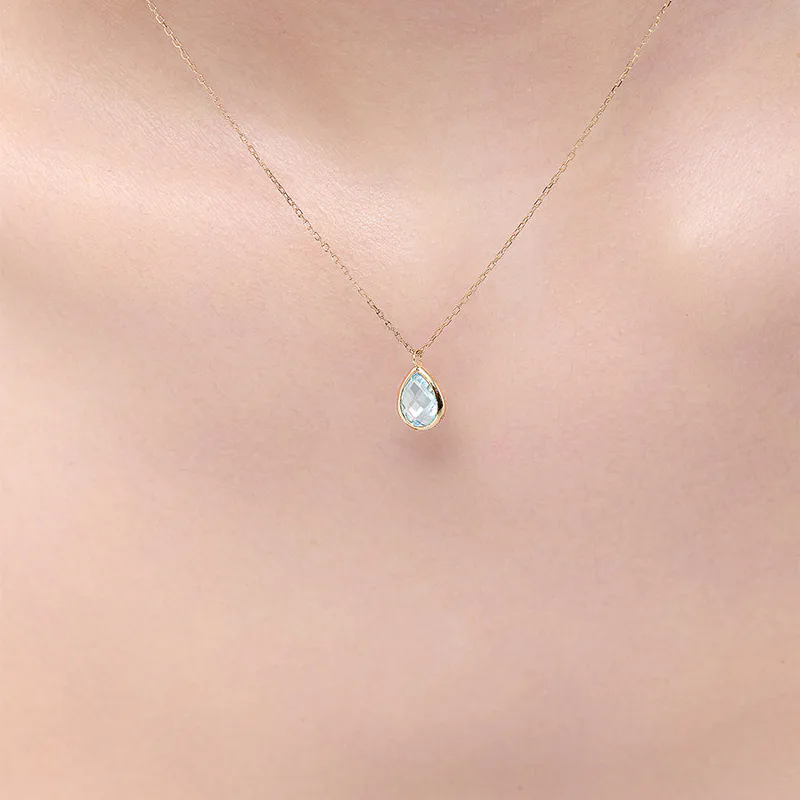 14kt Blue Topaz Bezel Pear Drop Necklace