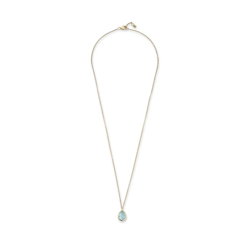 14kt Blue Topaz Bezel Pear Drop Necklace