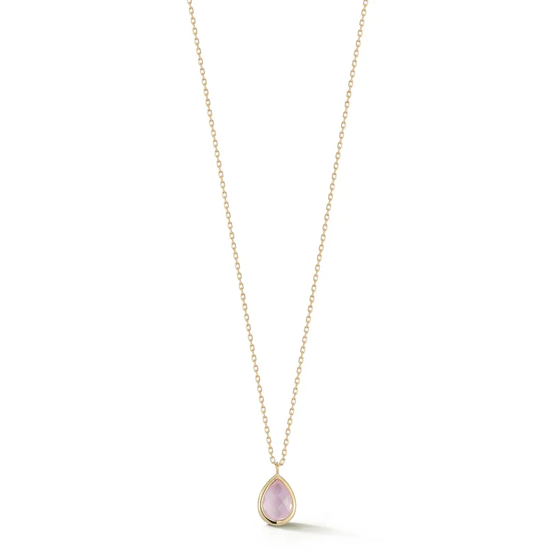 14kt Pink Topaz Bezel Pear Drop Necklace