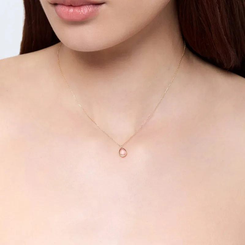 14kt Pink Topaz Bezel Pear Drop Necklace