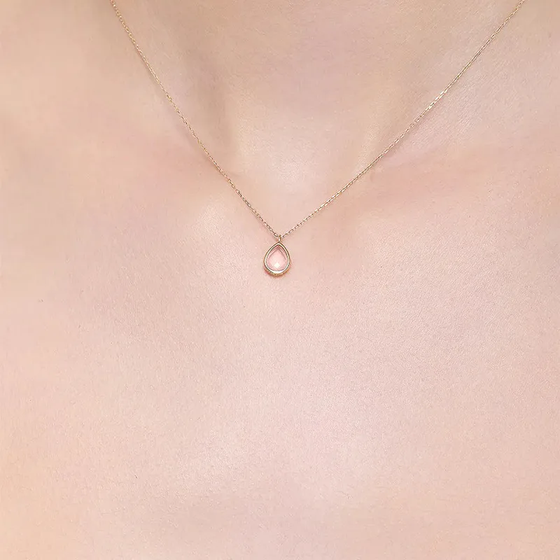 14kt Pink Topaz Bezel Pear Drop Necklace