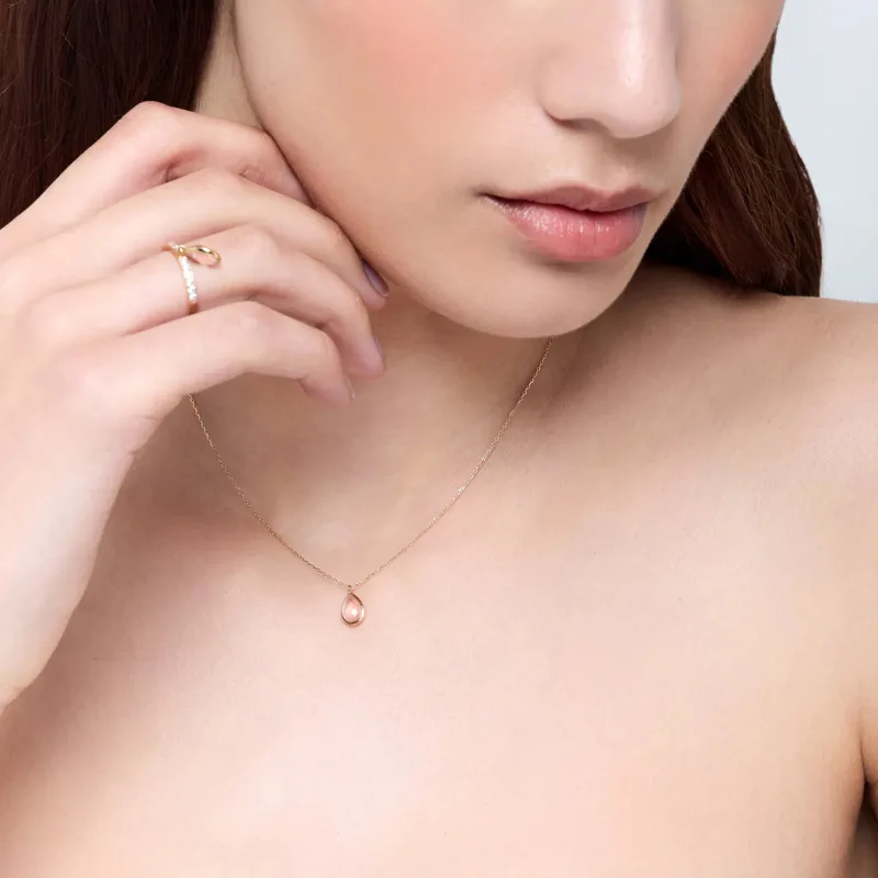 14kt Pink Topaz Bezel Pear Drop Necklace