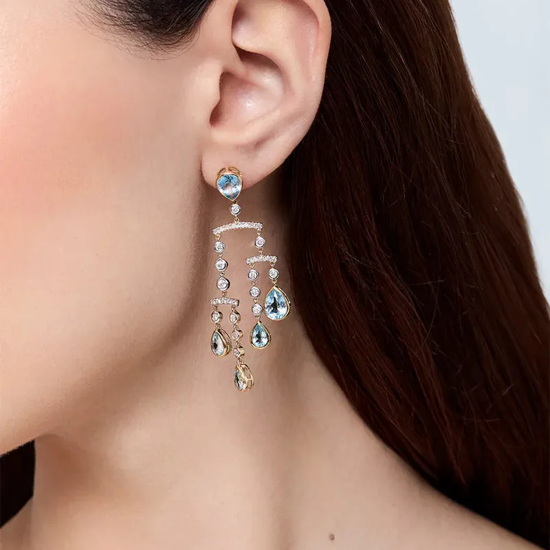 14kt Blue Topaz and Diamond Mobile Earrings