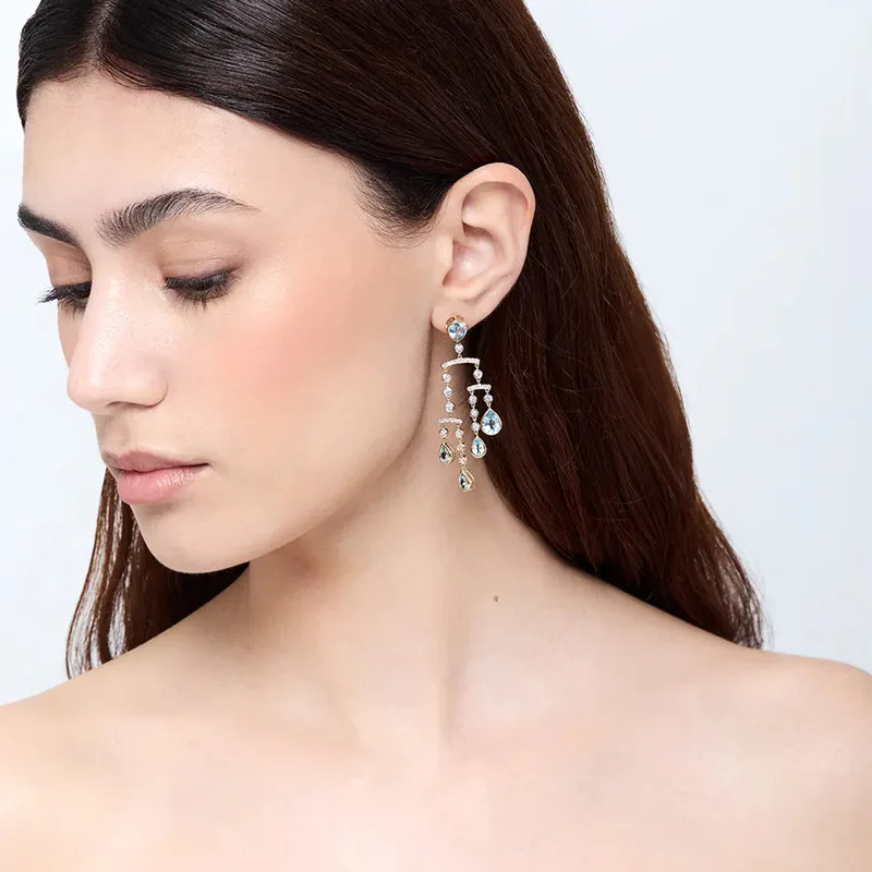 14kt Blue Topaz and Diamond Mobile Earrings