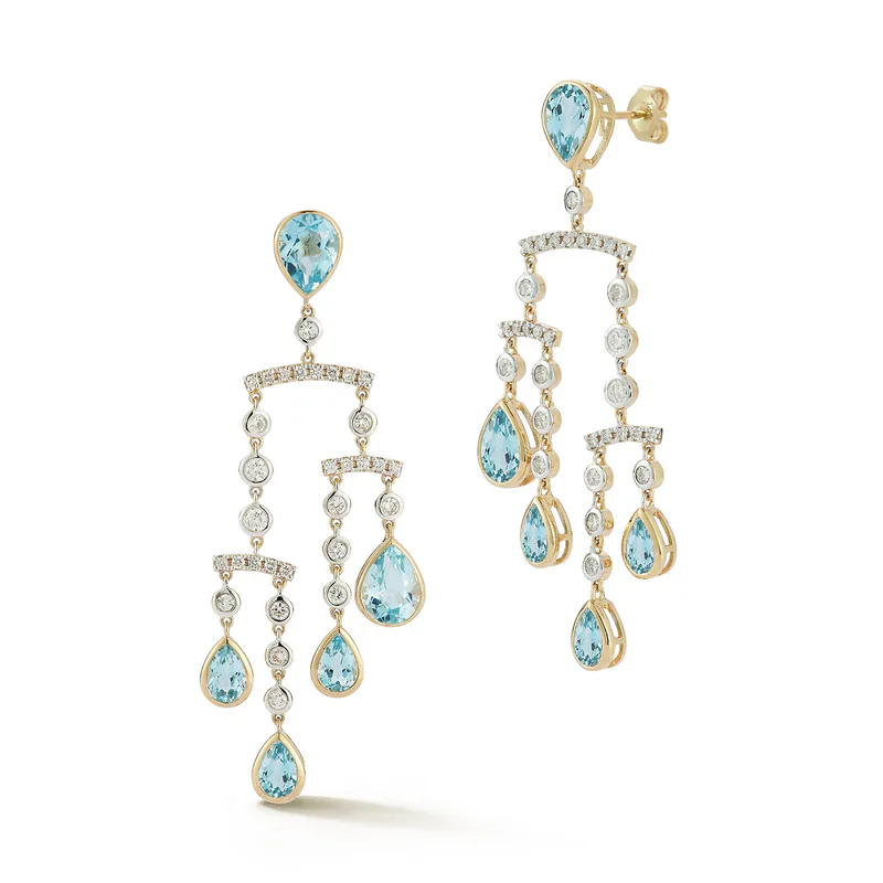14kt Blue Topaz and Diamond Mobile Earrings